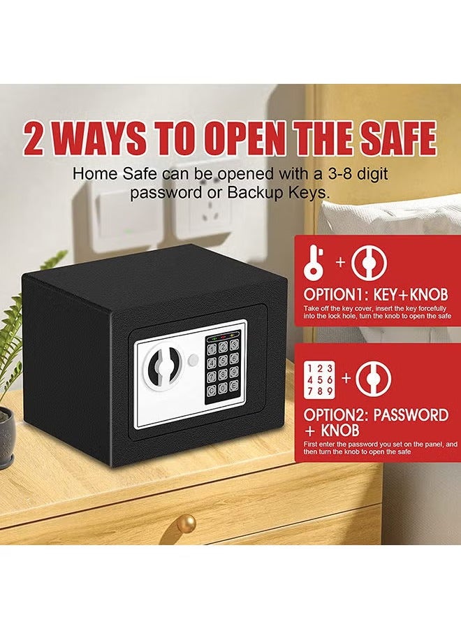 Security Safe - Digital Safe Electronic Steel Lock Box with Keypad to Protect Money, Jewelry, Passports for Home, Business or Travel Black - Image 2