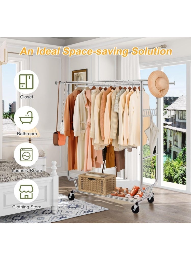 Forthcan Double Clothing Garment Rack, Heavy Duty Clothing Racks on Wheels Rolling Clothes Rack, Portable Collapsible Commercial Freestanding Closet Wardrobe Chrome - Image 3