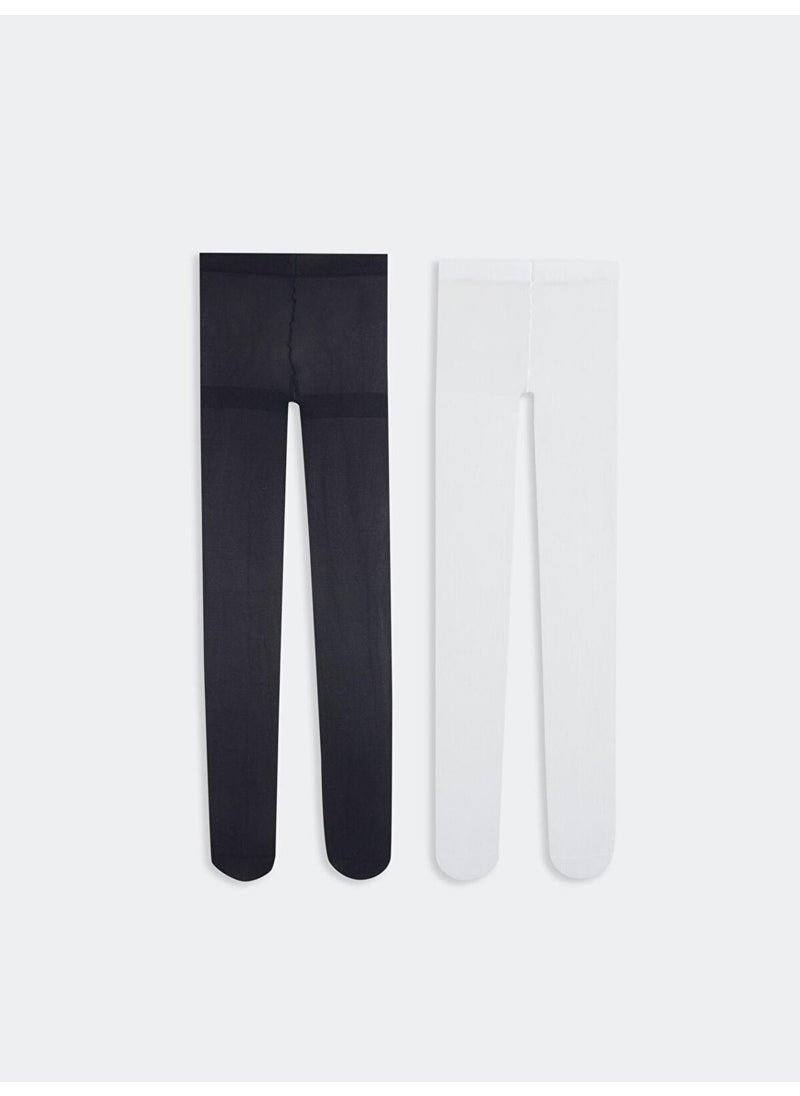 LC WAIKIKI Lcw Baby Buxe White Basic Baby Girl Tights 2-Pack  - Image 1