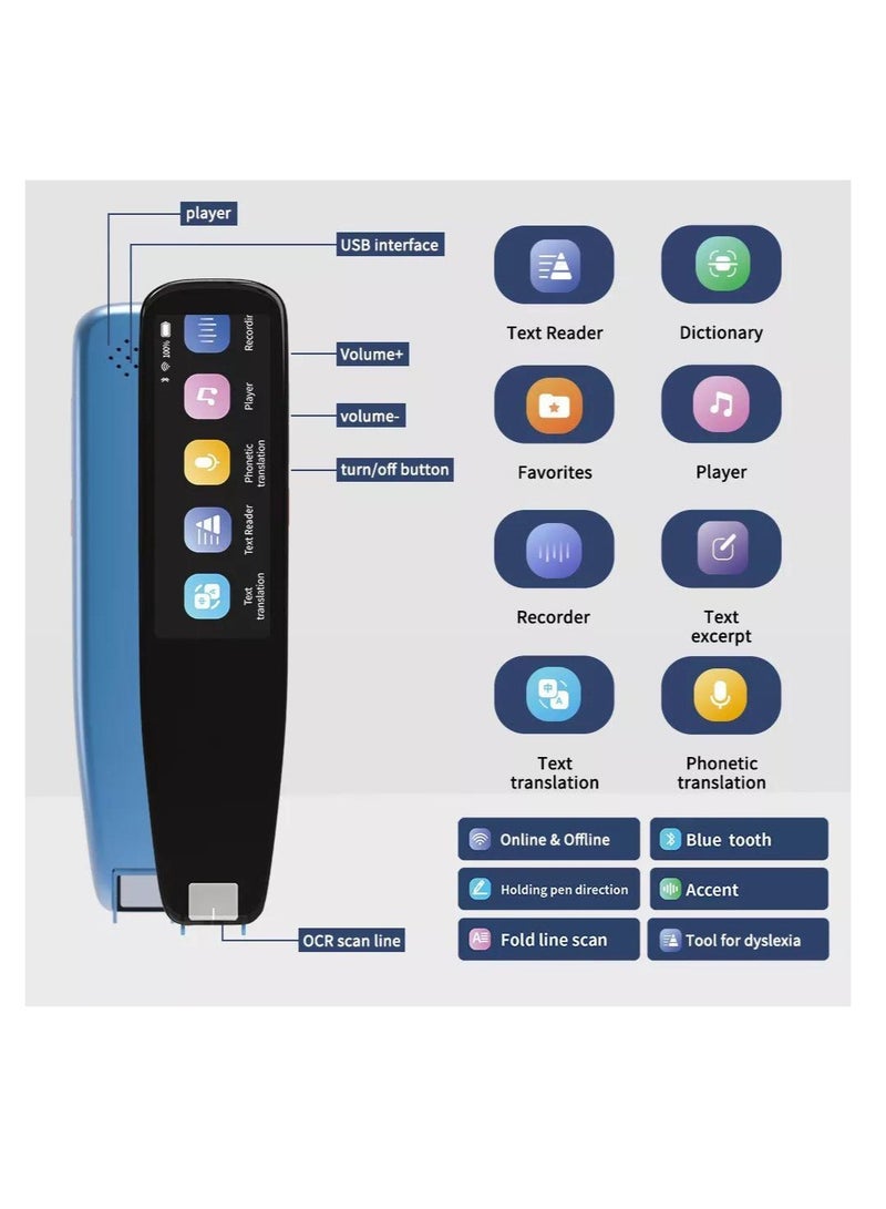 REBENUO Scan Reader Pen 16GB Dictionary Mobile Scanner Translator Scanning Pen 112 Language OCR Digital Reader Pen Voice Translator Device Text Phonetic Multilingual Translation  - Image 4