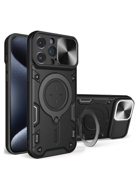 Magnetic case for iPhone 16 Pro Max with sliding camera. Armored shockproof cover