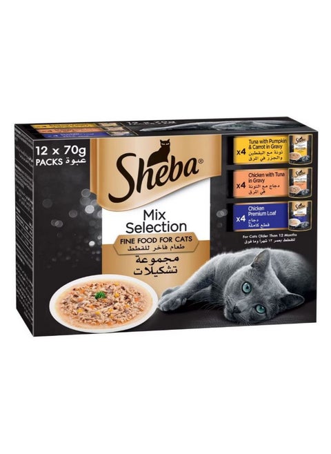 Fine Wet Cat Food Pouch Adult Mix Selection 70G X 12