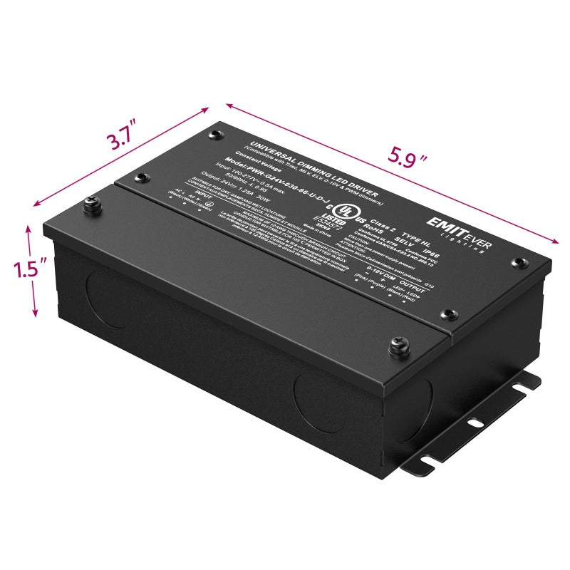 EMITEVER 30W Dimmable LED Driver, 24V Triac Dimmable Power Supply, AC to DC Transformer for LED Light, Compatible with Lutron and Leviton Dimmer, Waterproof IP67 and UL Listed, Class 2 - Image 3