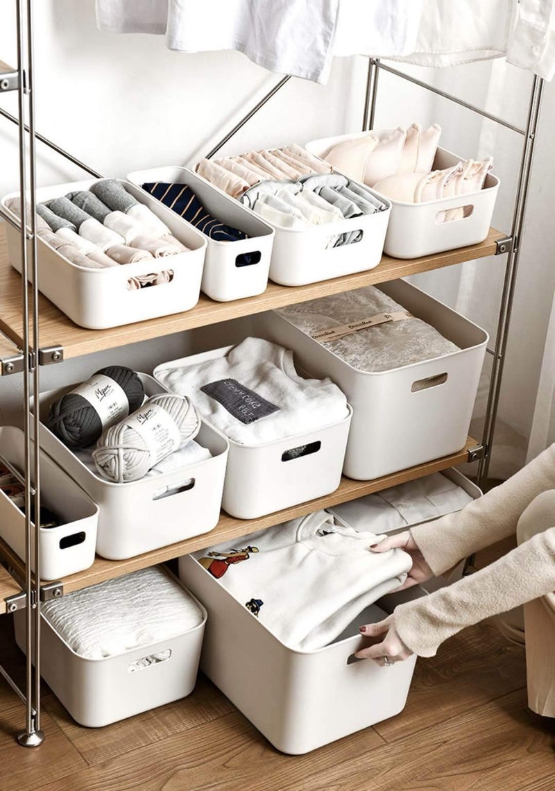 Amyup Set Of 2 Plastic Storage Bins,10.5×8×5.5" Versatile Kitchen Pantry Organization and Storage,for Plastic Storage Container Under Bed,Under Sink Bathroom Organizer (2 Pack Medium, White) - Image 5