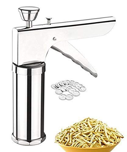 Luxafare Stainless Steel Kitchen Press with 15 Different Types of Jalies Murukku MakerBhujiya MakerNoodlesCookiesNamkeenChakali MakerSev MakerFarsan MakerGathiya Maker - Image 2