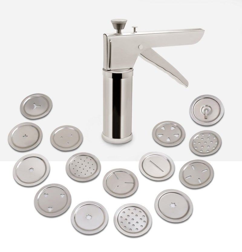Luxafare Stainless Steel Kitchen Press with 15 Different Types of Jalies Murukku MakerBhujiya MakerNoodlesCookiesNamkeenChakali MakerSev MakerFarsan MakerGathiya Maker - Image 1