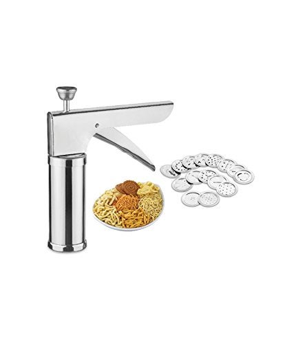 Luxafare Stainless Steel Kitchen Press with 15 Different Types of Jalies Murukku MakerBhujiya MakerNoodlesCookiesNamkeenChakali MakerSev MakerFarsan MakerGathiya Maker - Image 4