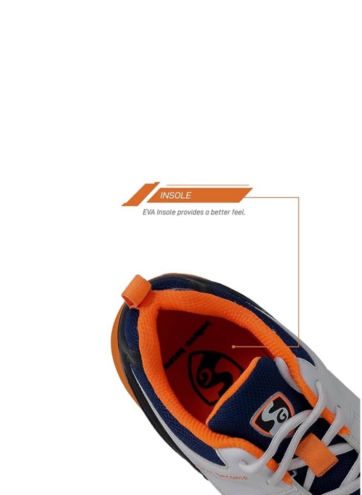 SG SG Club 6.0 Cricket Shoes, Designed to Elevate Your Game to New Heights Power, Precision, and Comfort White/Navy Blue/Orange No 8 - Image 5