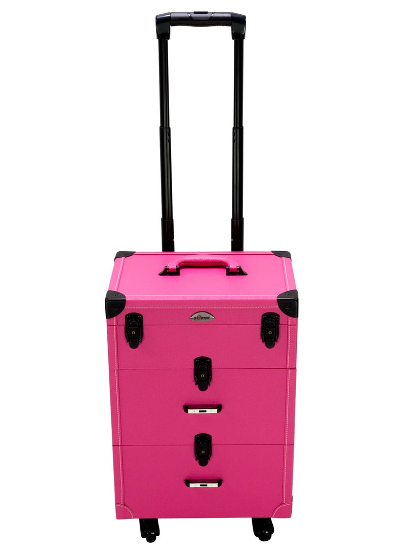 SUNRISE - Rolling Makeup Train Case Pro Large Makeup Trolley Case PVC Travel Cosmetic w/ 4 Wheel Lock Nail Polish Organizer Storage - Image 1