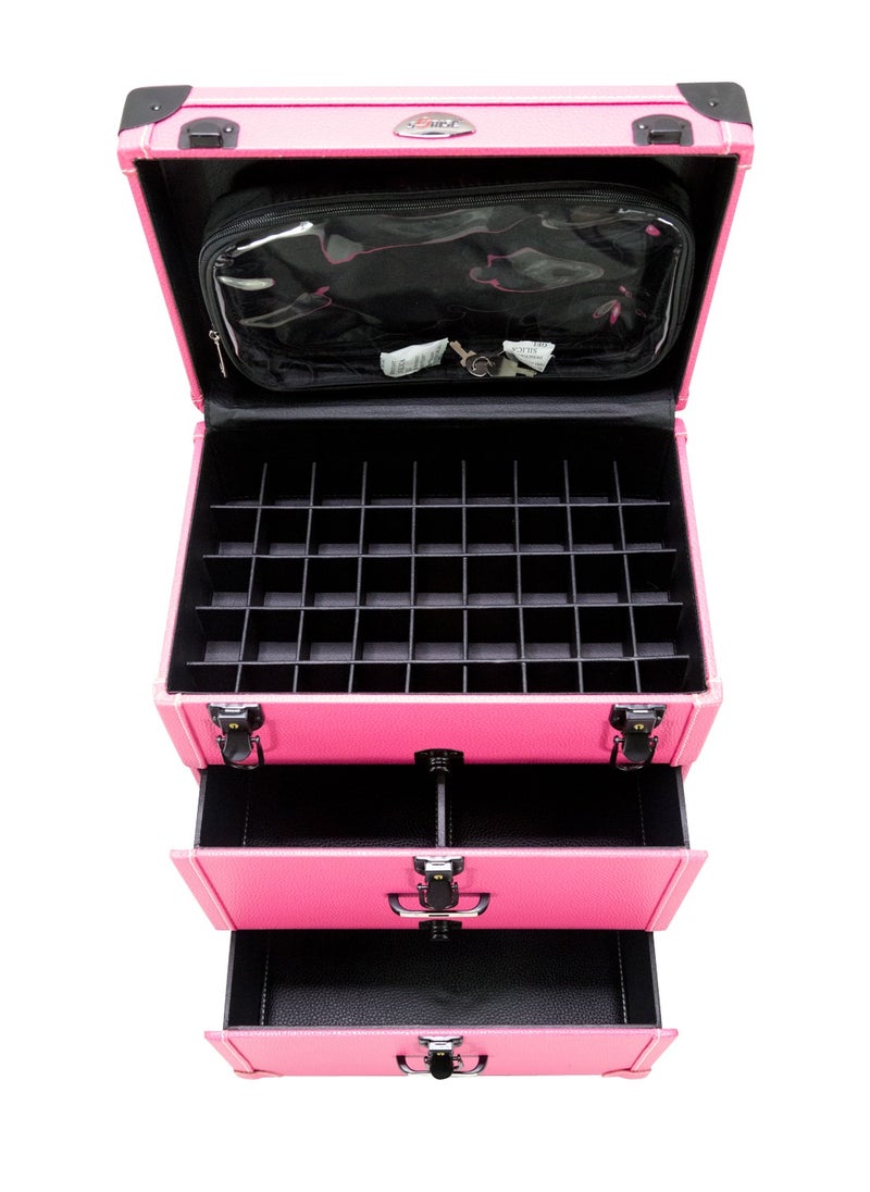 SUNRISE - Rolling Makeup Train Case Pro Large Makeup Trolley Case PVC Travel Cosmetic w/ 4 Wheel Lock Nail Polish Organizer Storage - Image 1