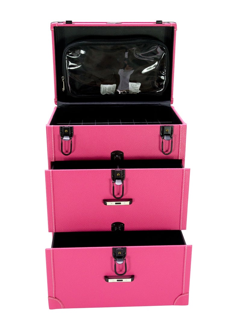 SUNRISE - Rolling Makeup Train Case Pro Large Makeup Trolley Case PVC Travel Cosmetic w/ 4 Wheel Lock Nail Polish Organizer Storage - Image 1