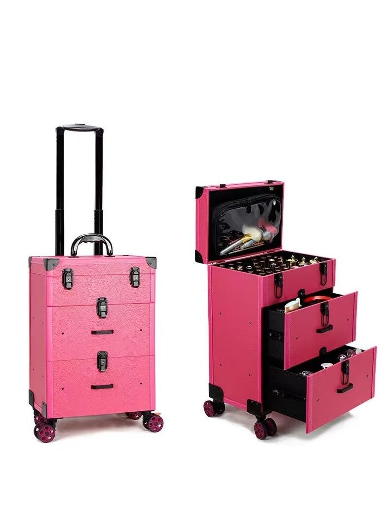 SUNRISE - Rolling Makeup Train Case Pro Large Makeup Trolley Case PVC Travel Cosmetic w/ 4 Wheel Lock Nail Polish Organizer Storage - Image 1
