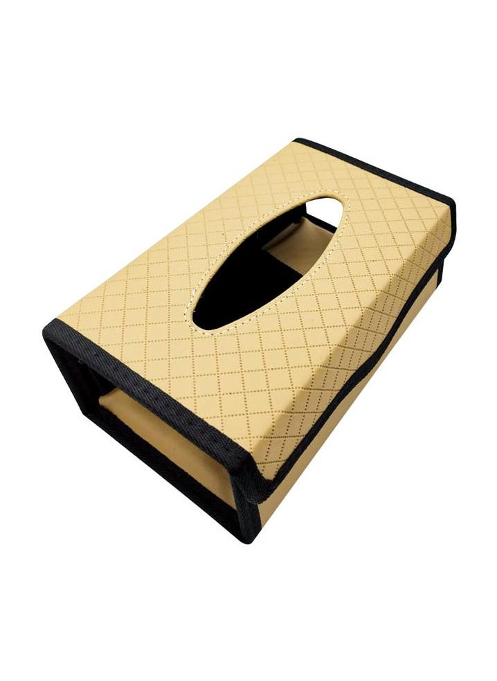 Generic - Car Tissue Dispenser / Holder Large-capacity Auto Folding Tissue Case PU Leather - Beige & Black 1PC - Image 1
