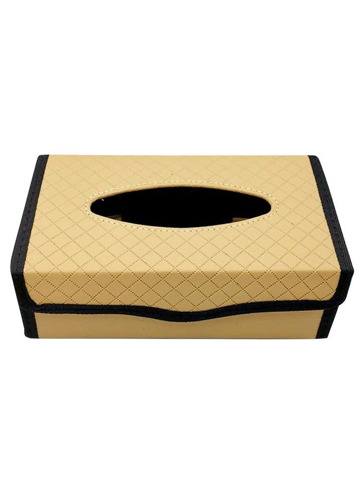Generic - Car Tissue Dispenser / Holder Large-capacity Auto Folding Tissue Case PU Leather - Beige & Black 1PC - Image 1