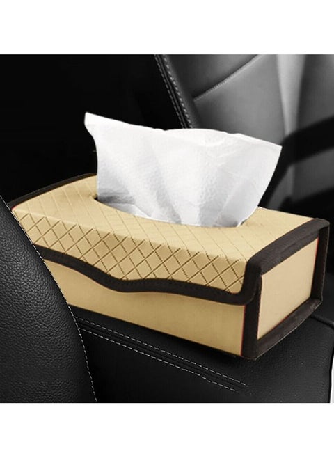 Car Tissue Dispenser / Holder Large-capacity Auto Folding Tissue Case PU Leather - Beige & Black 1PC
