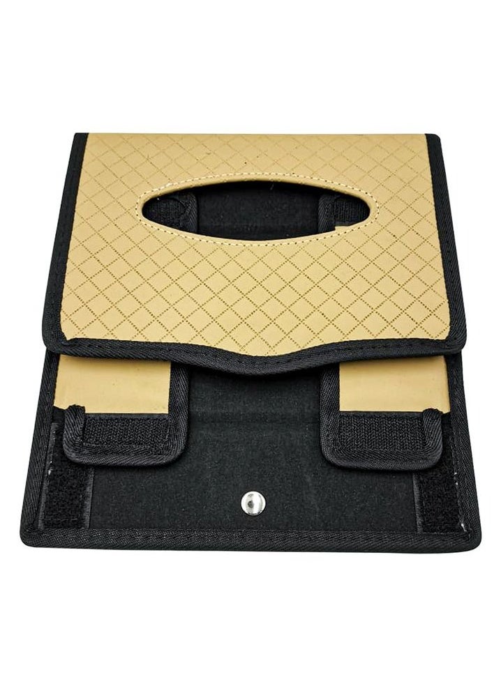 Generic - Car Tissue Dispenser / Holder Large-capacity Auto Folding Tissue Case PU Leather - Beige & Black 1PC - Image 1
