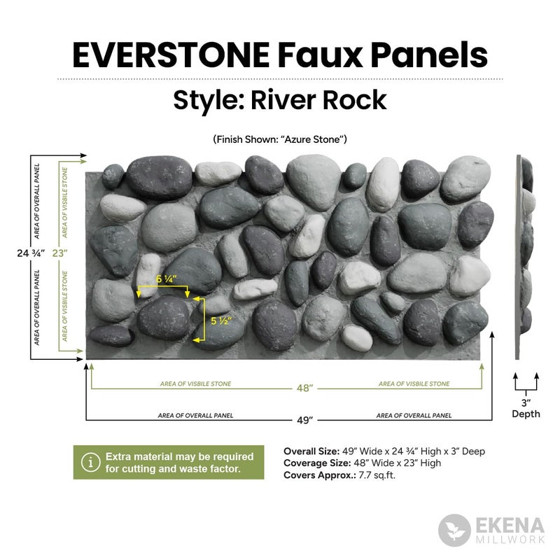 Ekena Millwork EverStone River Rock Faux Rock Panel, 49"W x 24 3/4"H x 3"D, Pebble Mix Color - Image 2