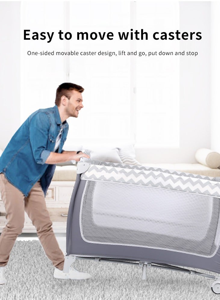 ما بيبي سرير أطفال متعدد الوظائف بجانب المهد، سرير أطفال قابل للطي (مع حقيبة تخزين، عجلات، ناموسية، مرتبة، لعبة قوس، طاولة تغيير) - Image 2