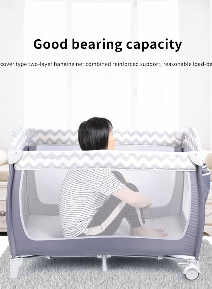 ما بيبي سرير أطفال متعدد الوظائف بجانب المهد، سرير أطفال قابل للطي (مع حقيبة تخزين، عجلات، ناموسية، مرتبة، لعبة قوس، طاولة تغيير) - Image 4