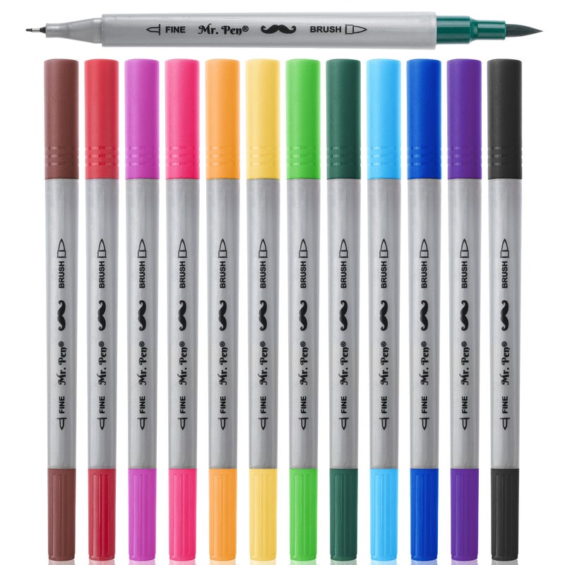 Mr. Pen- Dual Tip Brush Pens, 12 Colors, Art Markers for Kids Adults Coloring - Image 1