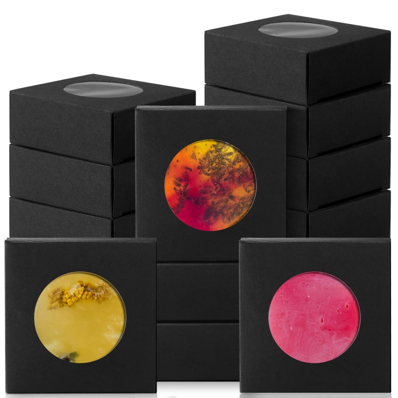 100 قطعة صناديق صابون صغيرة سوداء لتغليف الهدايا صناديق حلوى وكعك صغيرة مع نافذة 3x3x1 أغلفة هدايا لصنع الهدايا المنزلية لمناسبات الحفلات