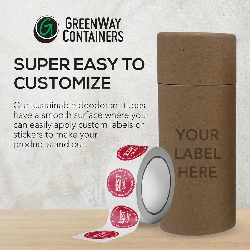 GREENWAY CONTAINERS أنابيب مزيل العرق من الورق المقوى كرافت سعة 2.5 أونصة / 70 جرام مع أغطية - 12 قطعة عبوات عطور صلبة قابلة لإعادة التعبئة لحاويات مستحضرات التجميل DIY - أنابيب حاملة فارغة للغسول - بني - Image 5