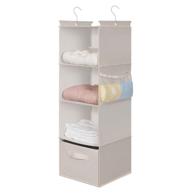 MAX Houser 4-Shelf Hanging Closet Organizer, Space Saver, Cloth Hanging Shelves with 2 Side Pockets, Foldable (Beige) - Image 2