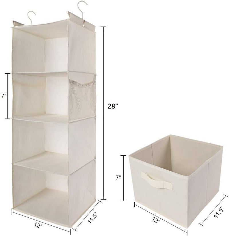 MAX Houser 4-Shelf Hanging Closet Organizer, Space Saver, Cloth Hanging Shelves with 2 Side Pockets, Foldable (Beige) - Image 3