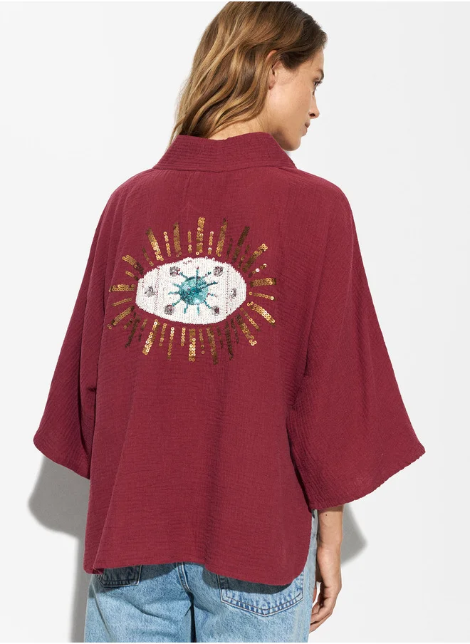 PARFOIS Cotton Kimono With Applications