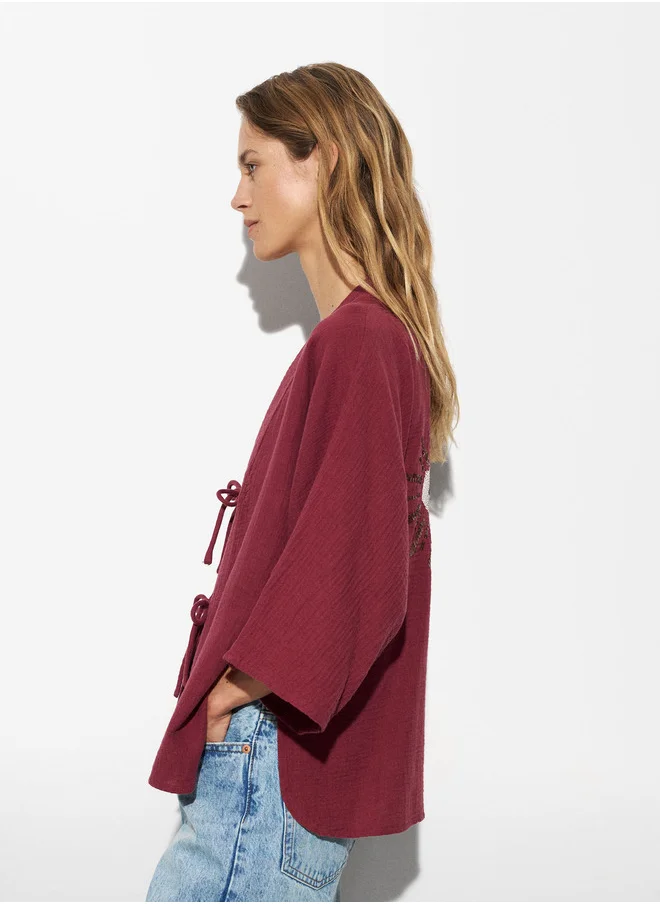 PARFOIS Cotton Kimono With Applications