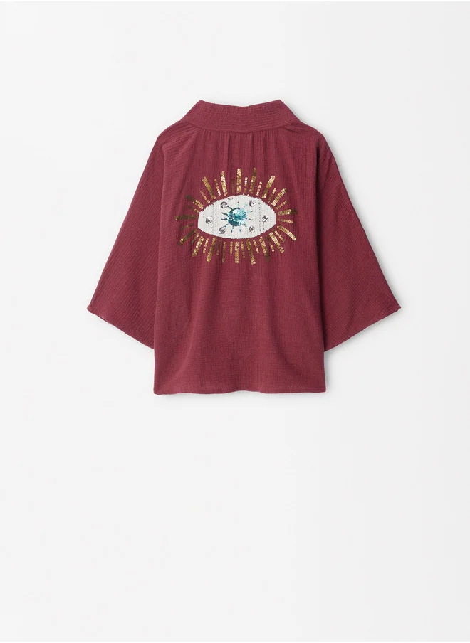 PARFOIS Cotton Kimono With Applications