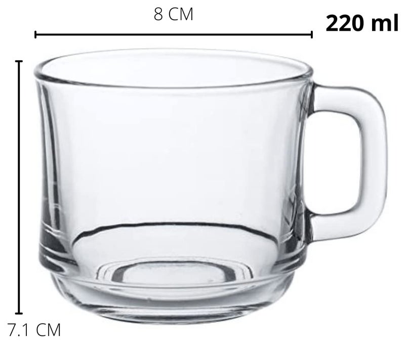 GLASSIMON Black Tea Cup Set of 6 Capacity 220 ml I Black Tea Cup and Saucer Set Toughened Transparent I Size Cup Diameter 8 cm Height 71 cm - Image 4