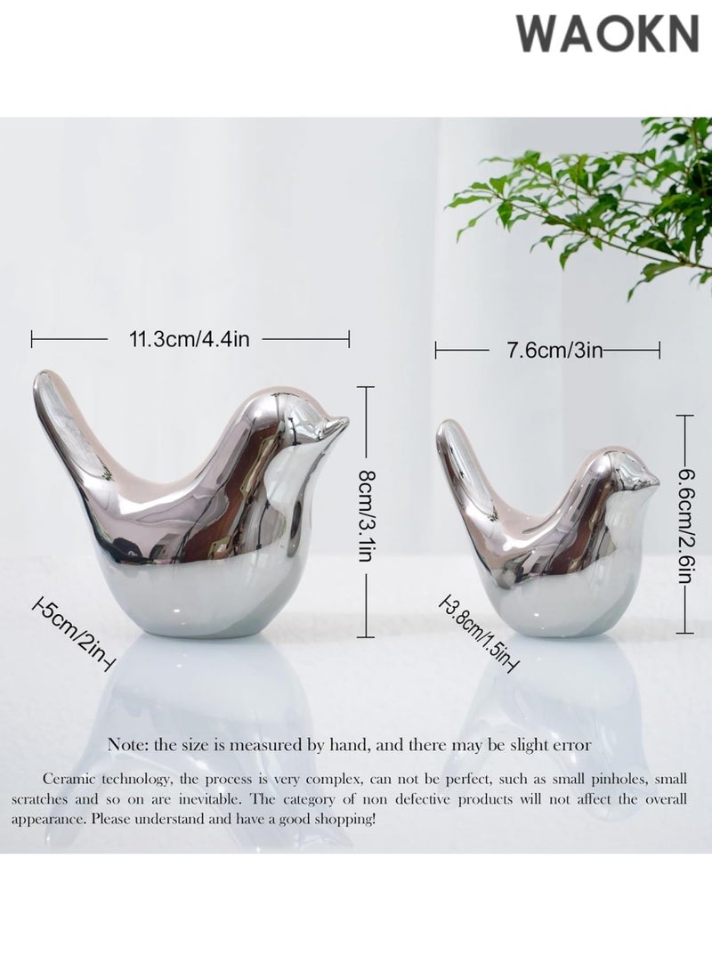 دبليو أيه أو كي أن تمثال حيوان صغير، ديكور منزلي، سيراميك فضي، زينة حيوانات على شكل طائر، تماثيل زخرفية، تماثيل صغيرة على الطراز الحديث، زينة فضية لغرفة المعيشة وغرفة النوم والمكتب المنزلي (زوج طائر) - Image 4