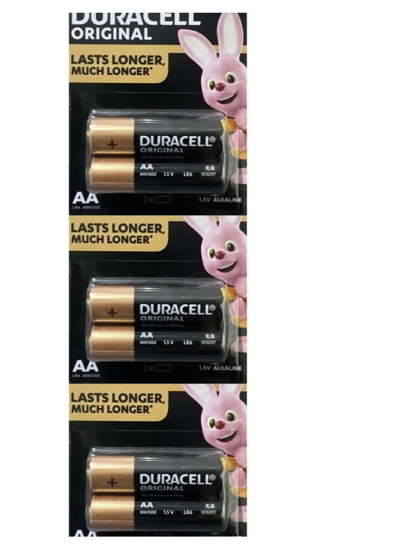 دوراسيل عدد 6 بطارية AA قلوية من دوراسيل، 1.5 فولت، MN1500 LR6، طاقة تدوم طويلاً، تصميم مقاوم للتسرب
