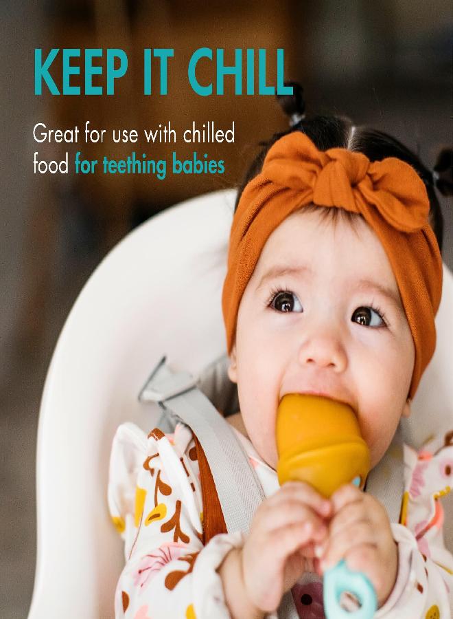 Boon PULP Silicone Baby Feeder - 2 Count - Blue/Mustard and Gray/Mint - Soft Silicone Vegetable and Fruit Feeders - Teething Baby Essentials
