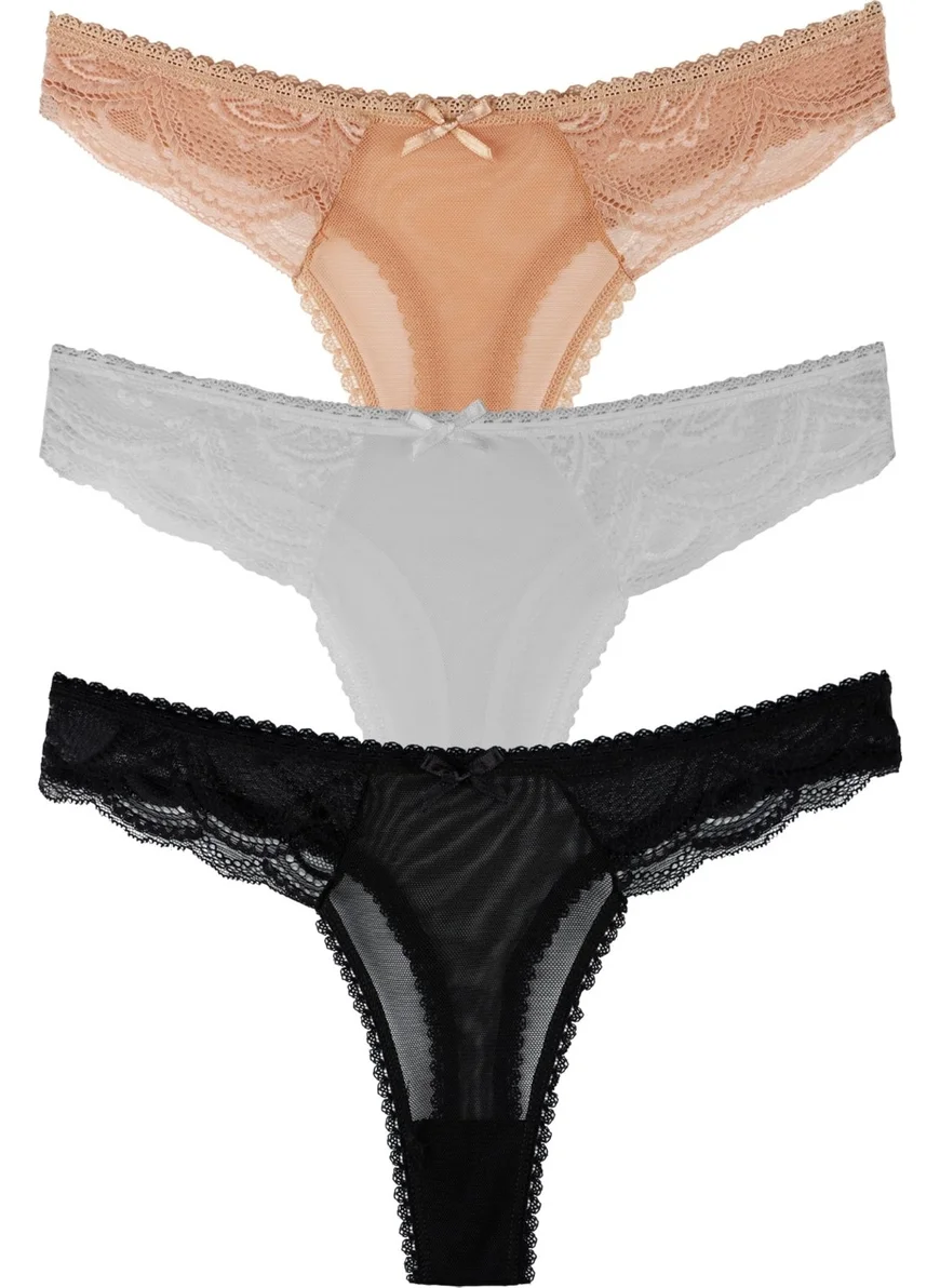 Sensu Women's Lace and Bow 3-Piece Panties Set