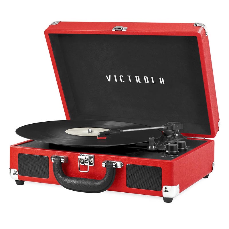 Victrola Journey Bluetooth Portable Suitcase Record Player â€“ with Built-in Speakers, 3 Speed Vinyl Record Player, RCA Out, Headphone Jack (Red) - Image 1