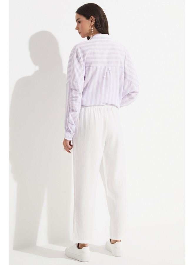 June Women Exclusive Elastic Waist Viscose Blend Jogger Woven Trouser Ecru - Image 3