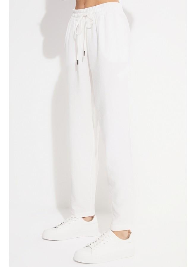 June Women Exclusive Elastic Waist Viscose Blend Jogger Woven Trouser Ecru - Image 4