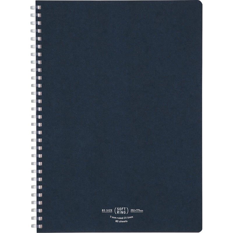 KOKUYO Spiral Lined Notebook, 10'' x 7'' Business Journal B5 Soft Ring Notebooks with 7 mm Ruled, 80 Perforated Sheets, Navy 1 Subject Notebook, Note Taking for Work. Japan Import (SU-SV608A-DB) - Image 1