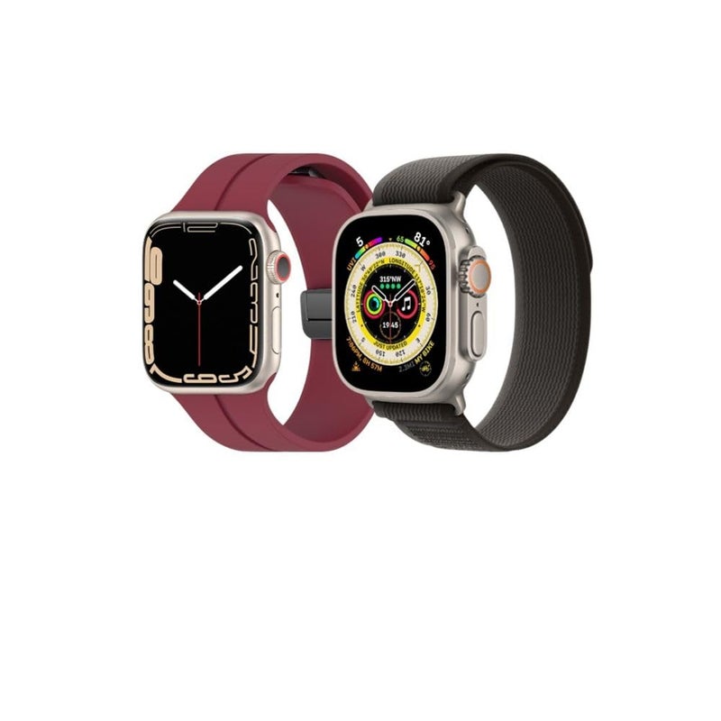 BURAQ 2-Pack Sports Replacement Bands Compatible with Apple Watch 49/46/45/44/42mm – Series Ultra 2/Ultra/9/8/7/SE/6/5/4/3/2/1 – Model #1173 - Image 1