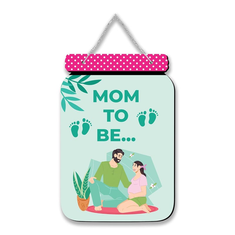 Regalo Casila Regalocasila Beautiful Leaf Printed Mom To Be Pregnancy Special Wooden Wall Hanging With Adjustable Silver Zari Rope - Image 1