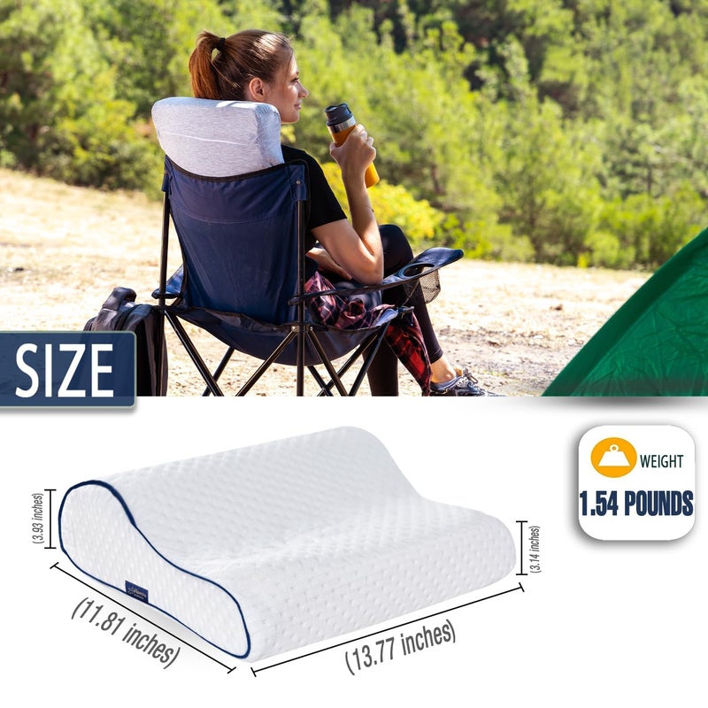 alkamto Travel & Camping Comfortable Memory Foam Pillow â€“ Easy to Carry Portable Bag â€“ Temperature Regulating Pillow Case (White Contour + Extra Cover) - Image 2