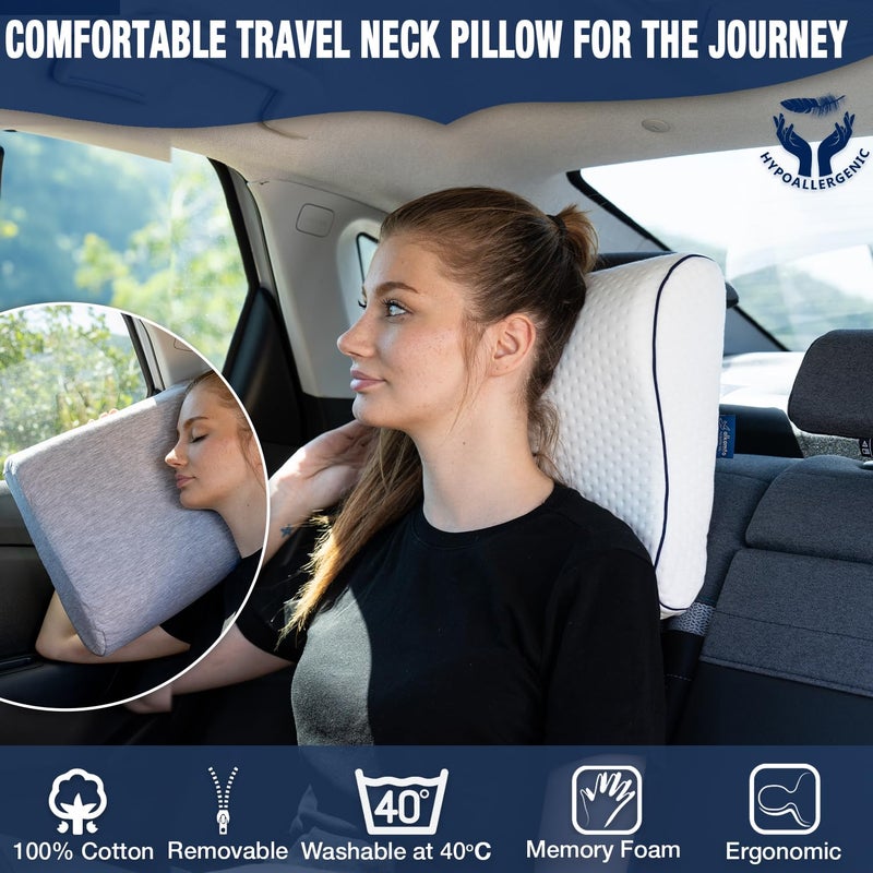 alkamto Travel & Camping Comfortable Memory Foam Pillow â€“ Easy to Carry Portable Bag â€“ Temperature Regulating Pillow Case (White Contour + Extra Cover) - Image 4
