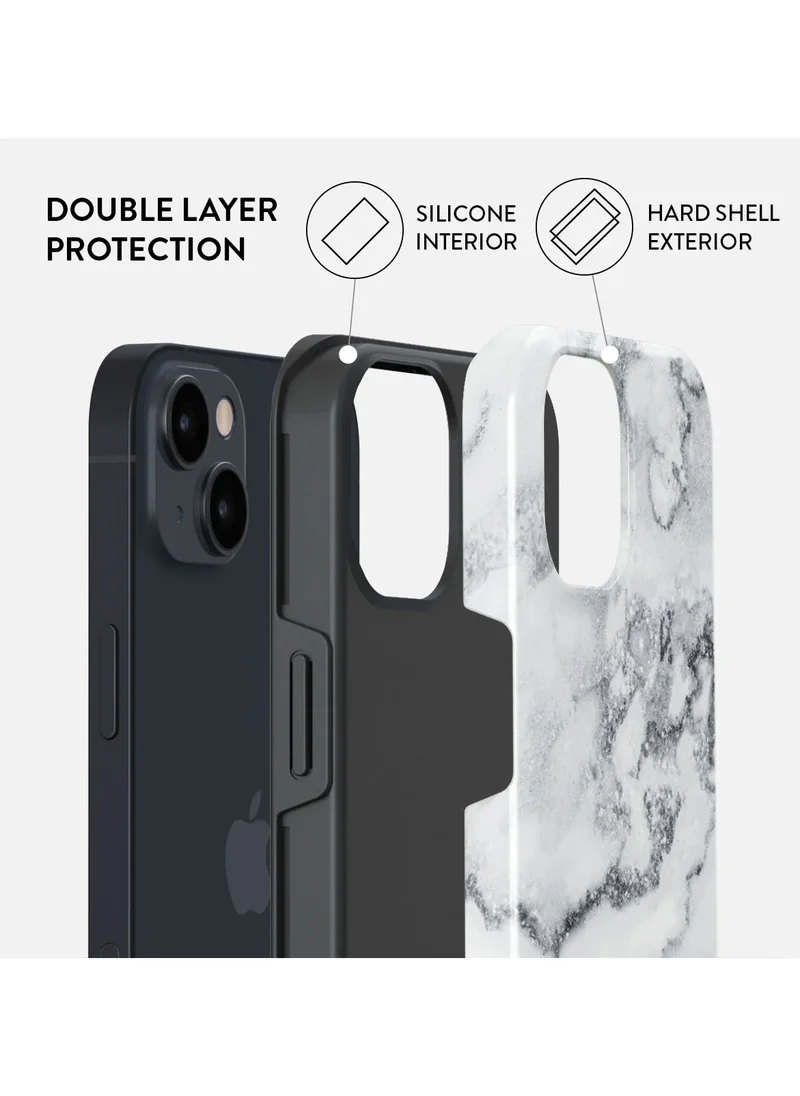 بورجا جراب iPhone 15، قطعتان من الغلاف الصلب + بطانة داخلية من السيليكون TPU، ممتص للصدمات، يمكن الوصول إلى جميع المنافذ، إطار مرتفع لحماية الشاشة والكاميرا، طباعة عالية الجودة لا تتلاشى أبدًا، أبيض شتوي