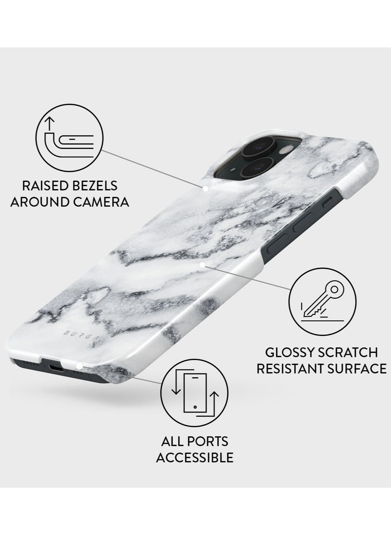 BURGA - iPhone 15 Case, 2 Piece Hard Shell + TPU Silicone Interior, Shock Absorption, All Port Accessible, Raised Bezel For Screen & Camera Protection, Never Fading HQ Print,White Winter - Image 1