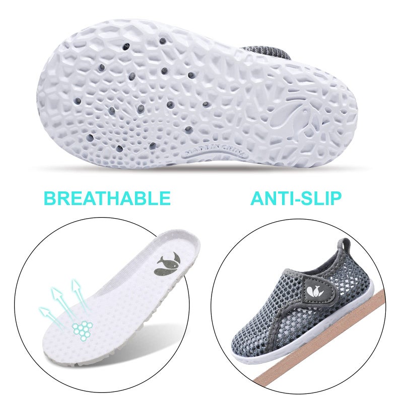 JOINFREE Toddler Boys Girls Aquatic Water Shoe Slip On Walking Sneakers Shoes for Kids Mesh Grey 18-24 Months Infant - Image 5