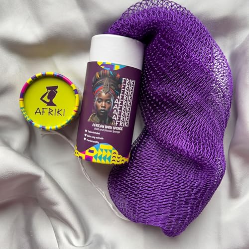 AFRIKI African Net Sponge – Exfoliating Body Scrubber, Black Owned & Rooted in Africa, All Skin Types | 45 in Long (Dark Purple) - Image 4