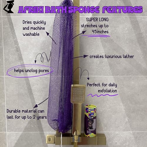 AFRIKI African Net Sponge – Exfoliating Body Scrubber, Black Owned & Rooted in Africa, All Skin Types | 45 in Long (Dark Purple) - Image 5