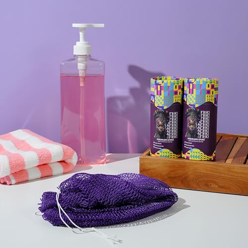 AFRIKI African Net Sponge – Exfoliating Body Scrubber, Black Owned & Rooted in Africa, All Skin Types | 45 in Long (Dark Purple) - Image 3
